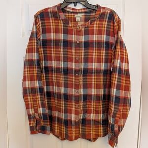 L.L. Bean Womens Collarless Flannel Shirt - XL